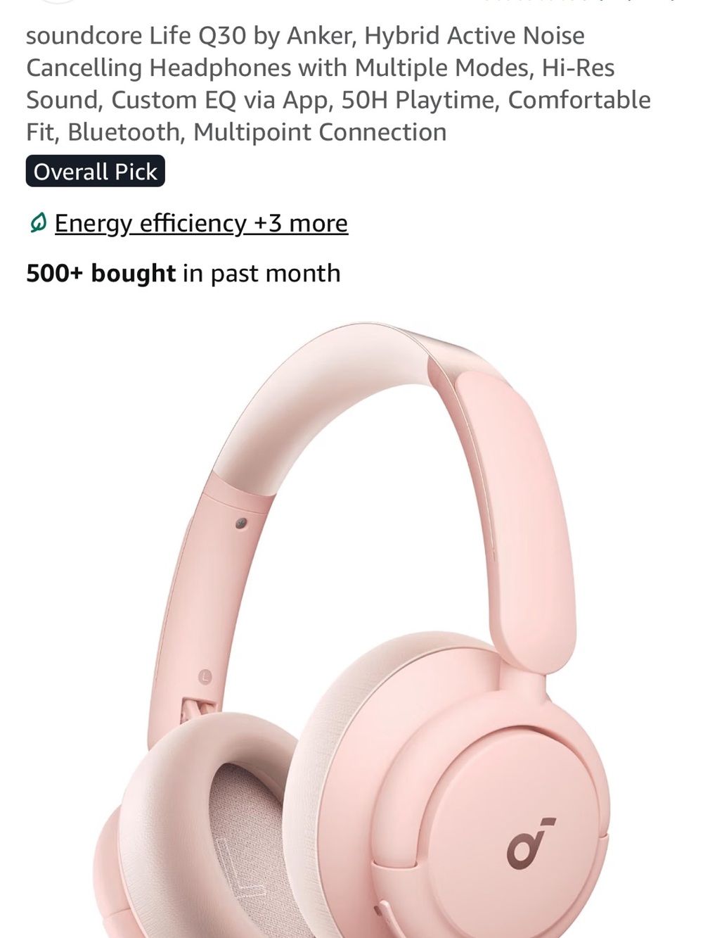 soundcore Life Q30 by Anker, Hybrid Active Noise Cancelling Headphones PINK - Picture 7 of 8